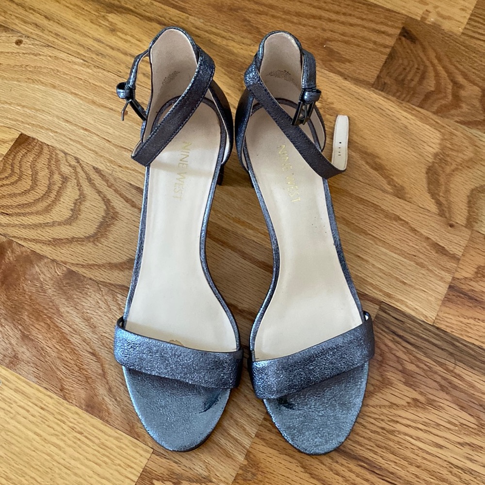 Nine West shiny silver block heel sandals